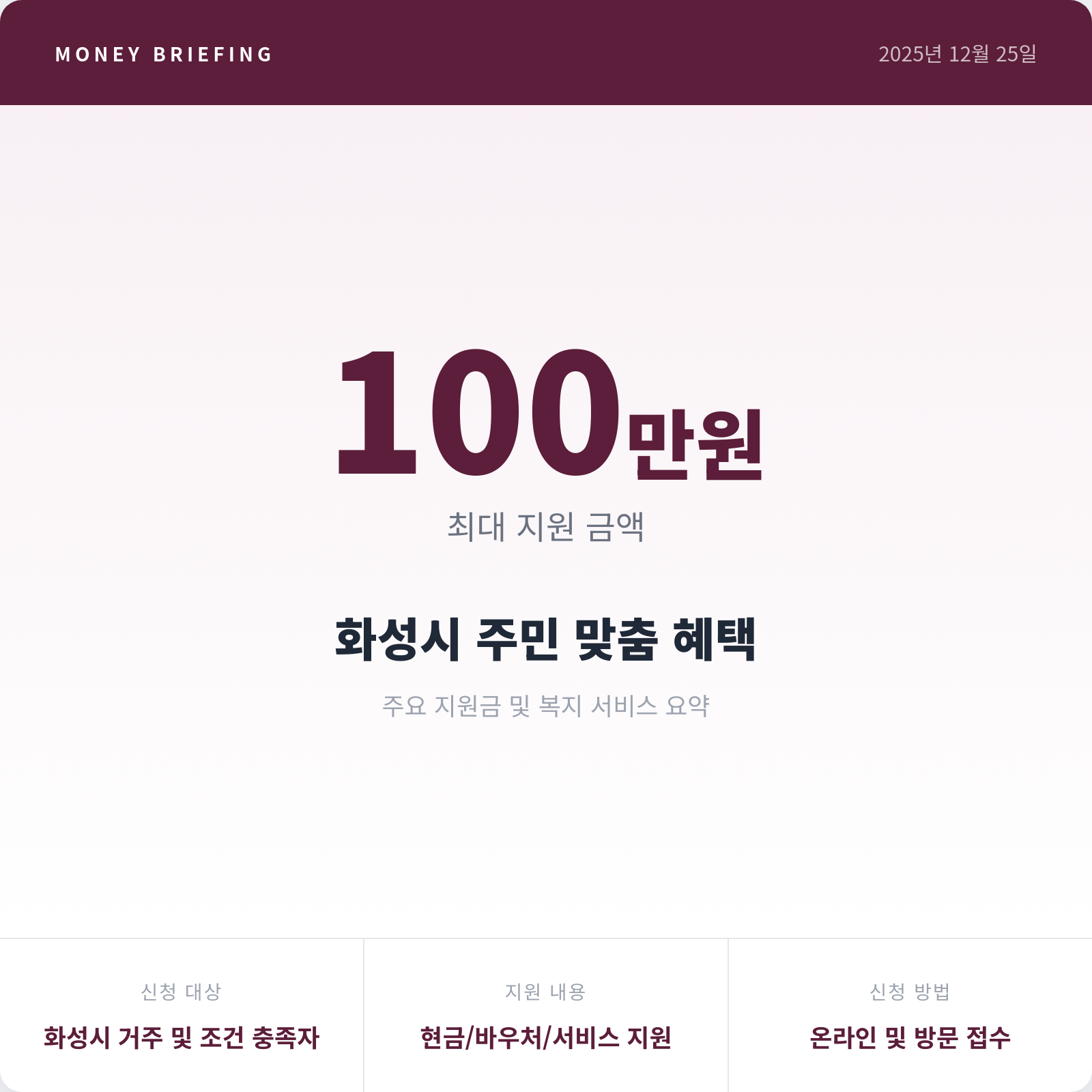 화성시 복지 혜택 요약 카드